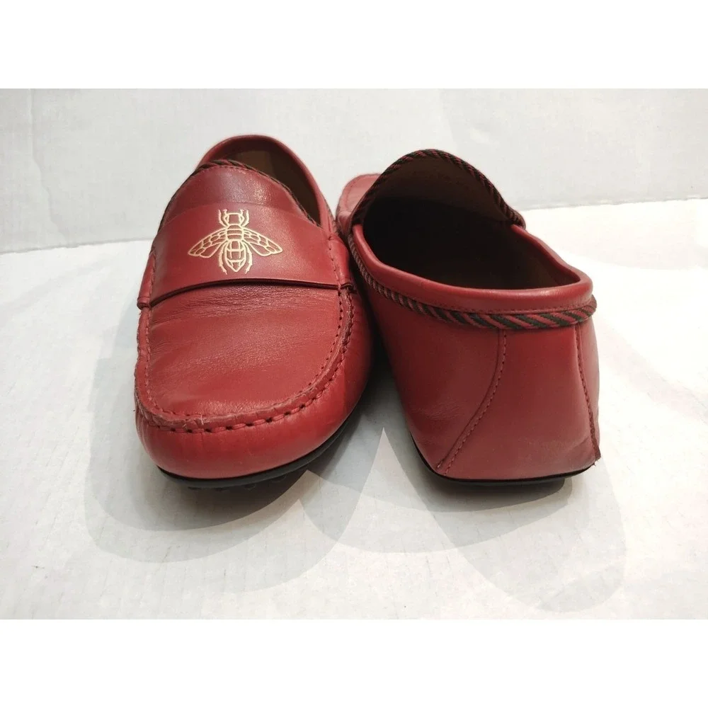 Gucci Red Leather Drivers with Bee Accent & Red Black Trim #49117 Men's Size 7.5